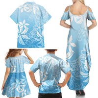 Tiare Tahiti Family Matching Summer Maxi Dress and Hawaiian Shirt Blue Polynesia Motifs - Polynesian Pride