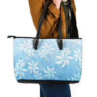 Tiare Tahiti Leather Tote Bag Blue Polynesia Motifs LT05 - Polynesian Pride