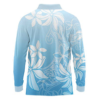 Tiare Tahiti Long Sleeve Polo Shirt Blue Polynesia Motifs LT05 - Polynesian Pride