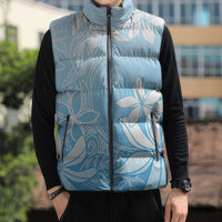 Tiare Tahiti Sleeveless Puffer Jacket Blue Polynesia Motifs LT05 - Polynesian Pride