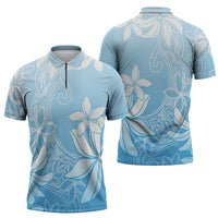 Tiare Tahiti Zipper Polo Shirt Blue Polynesia Motifs LT05 - Polynesian Pride