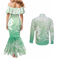Tiare Tahiti Couples Matching Mermaid Dress and Long Sleeve Button Shirt Matcha Polynesia Motifs LT05 - Polynesian Pride