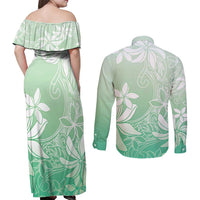 Tiare Tahiti Couples Matching Off Shoulder Maxi Dress and Long Sleeve Button Shirt Matcha Polynesia Motifs LT05 - Polynesian Pride
