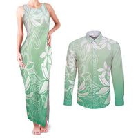 Tiare Tahiti Couples Matching Tank Maxi Dress and Long Sleeve Button Shirt Matcha Polynesia Motifs LT05 Green - Polynesian Pride
