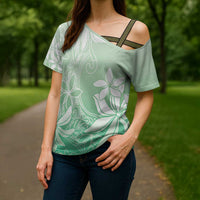 Tiare Tahiti Cross Shoulder Shirt Matcha Polynesia Motifs LT05 - Polynesian Pride