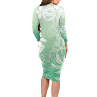 Tiare Tahiti Family Matching Long Sleeve Bodycon Dress and Hawaiian Shirt Matcha Polynesia Motifs - Polynesian Pride