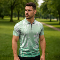Tiare Tahiti Zipper Polo Shirt Matcha Polynesia Motifs LT05 - Polynesian Pride