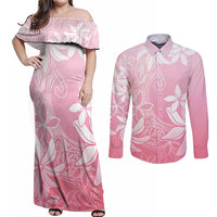 Tiare Tahiti Couples Matching Off Shoulder Maxi Dress and Long Sleeve Button Shirt Pink Polynesia Motifs LT05 Pink - Polynesian Pride