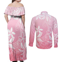 Tiare Tahiti Couples Matching Off Shoulder Maxi Dress and Long Sleeve Button Shirt Pink Polynesia Motifs LT05 - Polynesian Pride