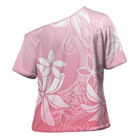 Tiare Tahiti Cross Shoulder Shirt Pink Polynesia Motifs LT05 - Polynesian Pride
