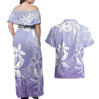 Tiare Tahiti Couples Matching Off Shoulder Maxi Dress and Hawaiian Shirt Purple Polynesia Motifs - Polynesian Pride