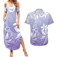 Tiare Tahiti Couples Matching Summer Maxi Dress and Hawaiian Shirt Purple Polynesia Motifs - Polynesian Pride