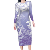 Tiare Tahiti Family Matching Long Sleeve Bodycon Dress and Hawaiian Shirt Purple Polynesia Motifs - Polynesian Pride
