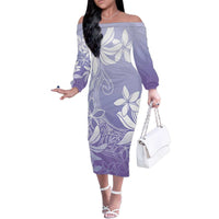 Tiare Tahiti Family Matching Off The Shoulder Long Sleeve Dress and Hawaiian Shirt Purple Polynesia Motifs - Polynesian Pride
