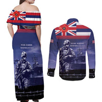 Hawaii Pearl Harbor Remembrance Day Couples Matching Off Shoulder Maxi Dress and Long Sleeve Button Shirt Flag Style LT05 - Polynesian Pride