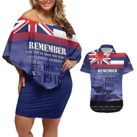 Hawaii Pearl Harbor Remembrance Day Couples Matching Off Shoulder Short Dress and Hawaiian Shirt Flag Style LT05 Blue - Polynesian Pride