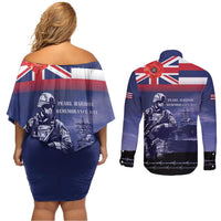 Hawaii Pearl Harbor Remembrance Day Couples Matching Off Shoulder Short Dress and Long Sleeve Button Shirt Flag Style LT05 - Polynesian Pride