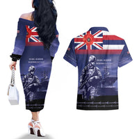 Hawaii Pearl Harbor Remembrance Day Couples Matching Off The Shoulder Long Sleeve Dress and Hawaiian Shirt Flag Style LT05 - Polynesian Pride