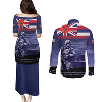Hawaii Pearl Harbor Remembrance Day Couples Matching Puletasi and Long Sleeve Button Shirt Flag Style LT05 - Polynesian Pride