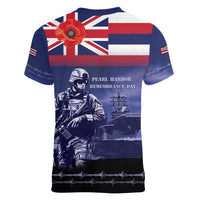 Hawaii Pearl Harbor Remembrance Day Women V-Neck T-Shirt Flag Style LT05 - Polynesian Pride