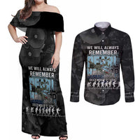 Personalized Pearl Harbor Remembrance Day Couples Matching Off Shoulder Maxi Dress and Long Sleeve Button Shirt We Will Always Remember LT05 Black - Polynesian Pride
