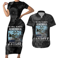 Personalized Pearl Harbor Remembrance Day Couples Matching Short Sleeve Bodycon Dress and Hawaiian Shirt We Will Always Remember LT05 Black - Polynesian Pride