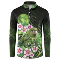 New Zealand Aotearoa Kakapo Button Sweatshirt Maori Pattern With Manuka Galaxy Style - Polynesian Pride