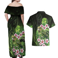 New Zealand Aotearoa Kakapo Couples Matching Off Shoulder Maxi Dress and Hawaiian Shirt Maori Pattern With Manuka Galaxy Style - Polynesian Pride