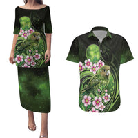 New Zealand Aotearoa Kakapo Couples Matching Puletasi and Hawaiian Shirt Maori Pattern With Manuka Galaxy Style - Polynesian Pride