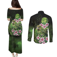 New Zealand Aotearoa Kakapo Couples Matching Puletasi and Long Sleeve Button Shirt Maori Pattern With Manuka Galaxy Style LT05 - Polynesian Pride