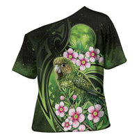 New Zealand Aotearoa Kakapo Cross Shoulder Shirt Maori Pattern With Manuka Galaxy Style LT05 - Polynesian Pride