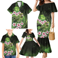 New Zealand Aotearoa Kakapo Family Matching Mermaid Dress and Hawaiian Shirt Maori Pattern With Manuka Galaxy Style - Polynesian Pride