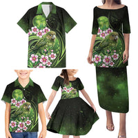 New Zealand Aotearoa Kakapo Family Matching Puletasi and Hawaiian Shirt Maori Pattern With Manuka Galaxy Style - Polynesian Pride