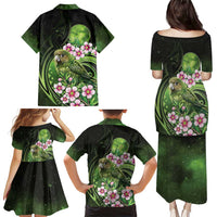 New Zealand Aotearoa Kakapo Family Matching Puletasi and Hawaiian Shirt Maori Pattern With Manuka Galaxy Style - Polynesian Pride