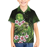 New Zealand Aotearoa Kakapo Kid Hawaiian Shirt Maori Pattern With Manuka Galaxy Style LT05 Kid Green - Polynesian Pride