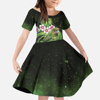 New Zealand Aotearoa Kakapo Kid Short Sleeve Dress Maori Pattern With Manuka Galaxy Style LT05 KID Green - Polynesian Pride
