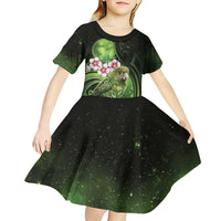 New Zealand Aotearoa Kakapo Kid Short Sleeve Dress Maori Pattern With Manuka Galaxy Style LT05 - Polynesian Pride