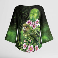 New Zealand Aotearoa Kakapo Kimono Sleeve Blouse Maori Pattern With Manuka Galaxy Style - Polynesian Pride
