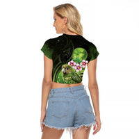 New Zealand Aotearoa Kakapo Raglan Cropped T Shirt Maori Pattern With Manuka Galaxy Style LT05 - Polynesian Pride