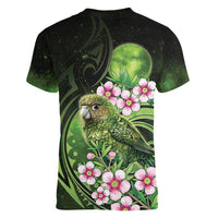 New Zealand Aotearoa Kakapo Women V-Neck T-Shirt Maori Pattern With Manuka Galaxy Style - Polynesian Pride