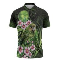 New Zealand Aotearoa Kakapo Zipper Polo Shirt Maori Pattern With Manuka Galaxy Style LT05 Green - Polynesian Pride