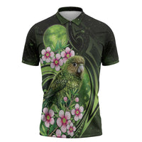 New Zealand Aotearoa Kakapo Zipper Polo Shirt Maori Pattern With Manuka Galaxy Style - Polynesian Pride