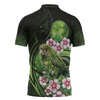 New Zealand Aotearoa Kakapo Zipper Polo Shirt Maori Pattern With Manuka Galaxy Style LT05 - Polynesian Pride