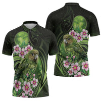 New Zealand Aotearoa Kakapo Zipper Polo Shirt Maori Pattern With Manuka Galaxy Style - Polynesian Pride