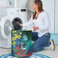 New Zealand Tui Bird Laundry Basket Maori Koru With Pohutukawa Galaxy Style LT05 - Polynesian Pride