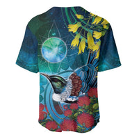 New Zealand Tui Bird Baseball Jersey Maori Koru With Pohutukawa Galaxy Style LT05 - Polynesian Pride