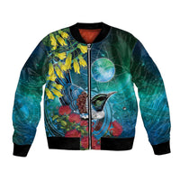New Zealand Tui Bird Bomber Jacket Maori Koru With Pohutukawa Galaxy Style - Polynesian Pride