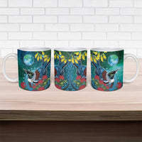 New Zealand Tui Bird Ceramic Mug Maori Koru With Pohutukawa Galaxy Style - Polynesian Pride