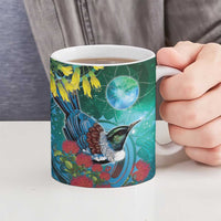 New Zealand Tui Bird Ceramic Mug Maori Koru With Pohutukawa Galaxy Style - Polynesian Pride