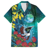 New Zealand Tui Bird Family Matching Short Sleeve Bodycon Dress and Hawaiian Shirt Maori Koru With Pohutukawa Galaxy Style - Polynesian Pride